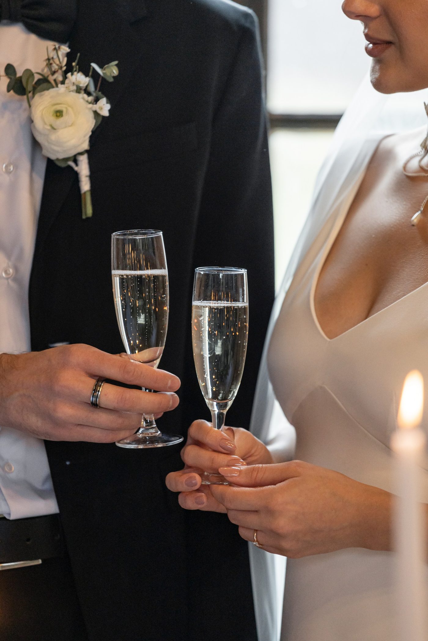 Champagne and wedding ceremony at sunset